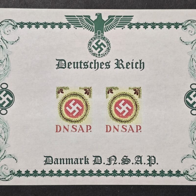 WW2 Third Reich Denmark Nazi Party DNSAP Souvenir Stamp Sheet Swastika Wreath WWII MNH