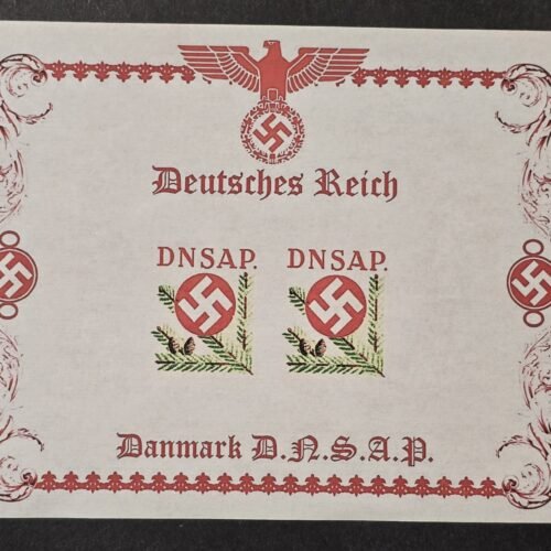 20260510_140559 WW2 Third Reich Denmark Nazi Party DNSAP Souvenir Stamp Sheet Swastika Pine Leaves WWII MNH