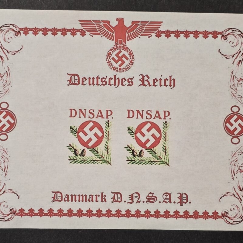 WW2 Third Reich Denmark Nazi Party DNSAP Souvenir Stamp Sheet Swastika Pine Leaves WWII MNH