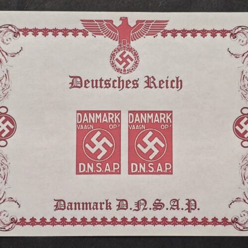 20260510_140602 WW2 Third Reich Denmark Nazi Party DNSAP Souvenir Stamp Sheet Swastika Vaagn Op WWII MNH