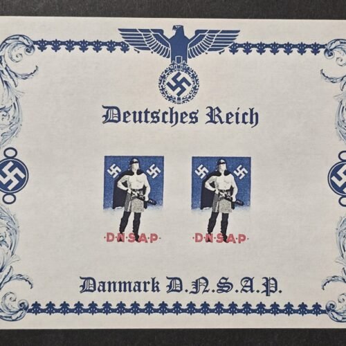 20260510_140606 WW2 Third Reich Denmark Nazi Party DNSAP Souvenir Stamp Sheet Swastika Soldier WWII MNH
