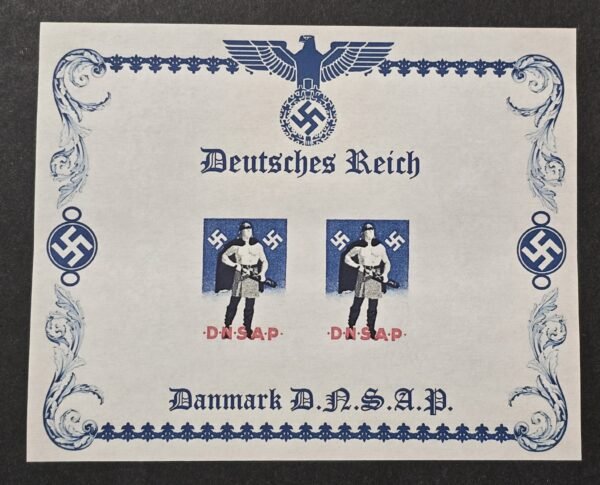 20260510_140606 WW2 Third Reich Denmark Nazi Party DNSAP Souvenir Stamp Sheet Swastika Soldier WWII MNH