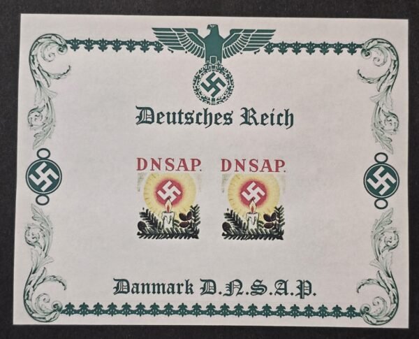 20260510_140610 WW2 Third Reich Denmark Nazi Party DNSAP Souvenir Stamp Sheet Swastika Christmas Candle WWII MNH