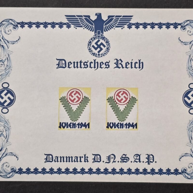 WW2 Third Reich Denmark Nazi Party DNSAP Souvenir Stamp Sheet Swastika JULEN Christmas 1941 WWII MNH