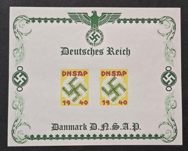 20260510_140618 WW2 Third Reich Denmark Nazi Party DNSAP Souvenir Stamp Sheet Blazing Wreath Swastika Christmas 1940 WWII MNH
