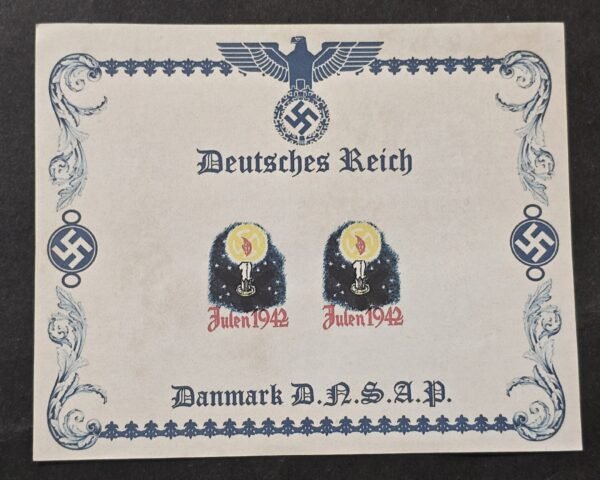 20260510_140620 WW2 Third Reich Denmark Nazi Party DNSAP Souvenir Stamp Sheet Swastika Candle JULEN Christmas 1942 WWII MNH