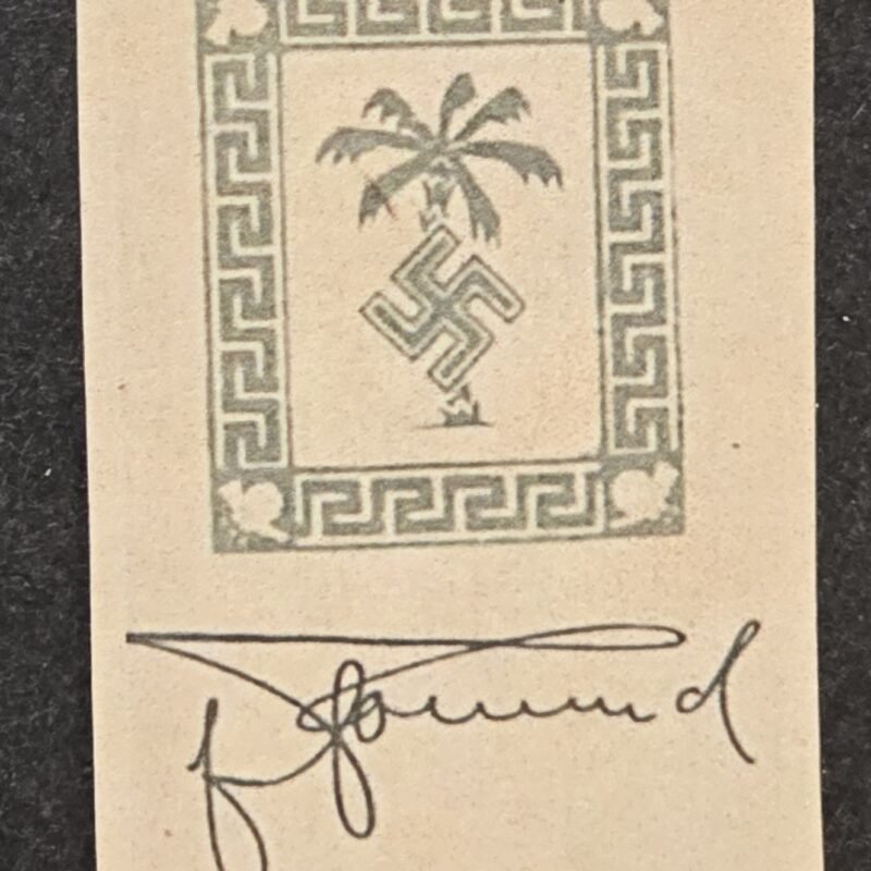 DAK Swastika Palm Tree Feldpost Stamp General Rommel Signature MNH
