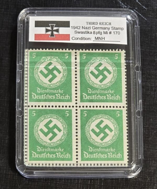 20260513_115602.jpg SWASTIKA OFFICIALS Stamps Block x 4 w Hard Slab Case WW2 Nazi German Third Reich NSDAP Government Use Postage 5Pf