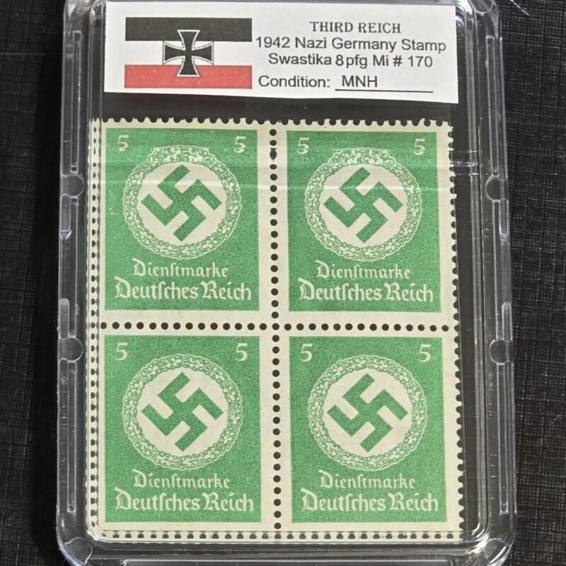 20260513_115602.jpg SWASTIKA OFFICIALS Stamps Block x 4 w Hard Slab Case WW2 Nazi German Third Reich NSDAP Government Use Postage 5Pf