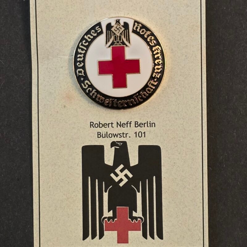 WW2 Nazi German Enamel DRK Red Cross Medics Pin Badge Third Reich w Issue Card