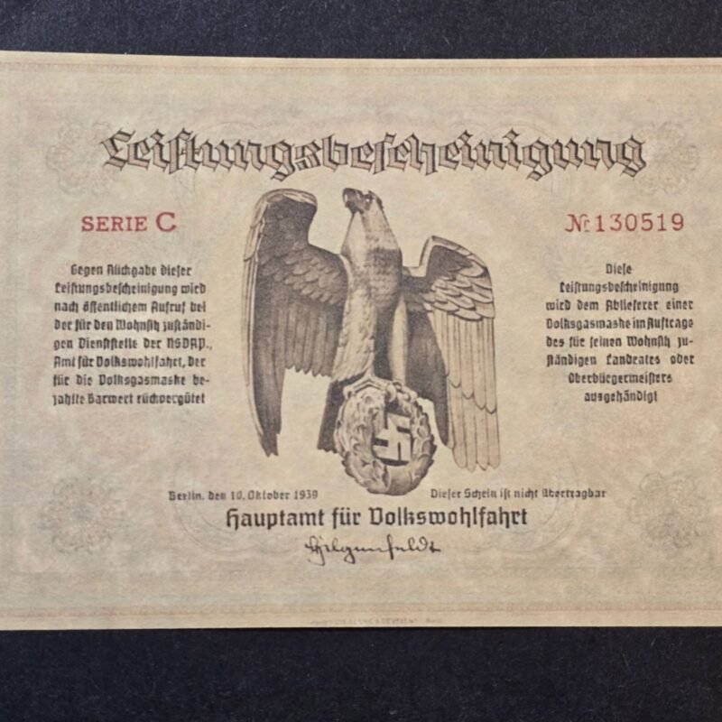 20260605_172929.jpg WW2 Nazi German 1939 NSV Volkswohlfahrt Gas Mask Receipt Certificate