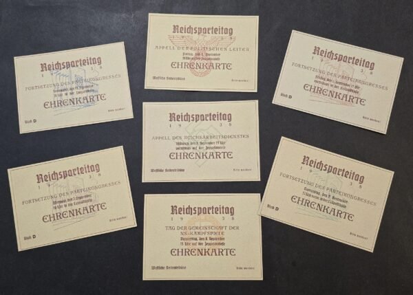 20260605_173108.jpg NSDAP German Third Reich 1938 Reichsparteitag Ehrenkarte Honor Pass Ticket Lot of 7 Nuremberg Rally