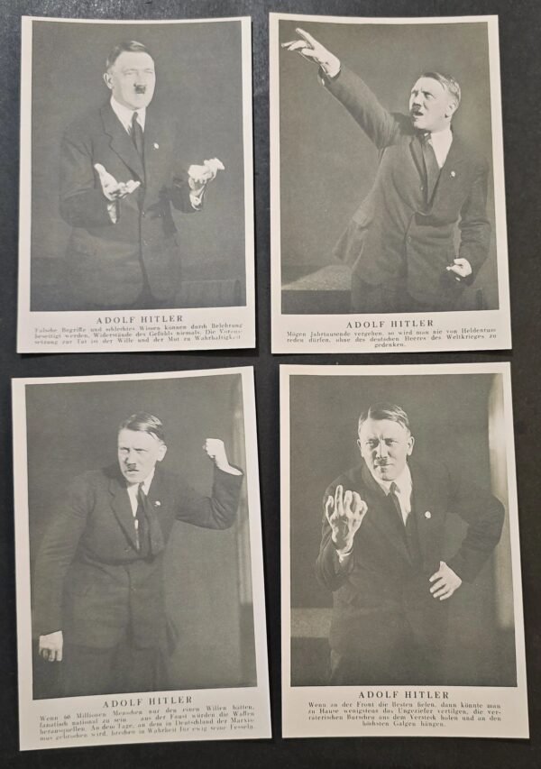 20260605_173632.jpg THE FUHRER SPEAKS! Adolf Hitler Hand Motions Propaganda Postcard set x 4