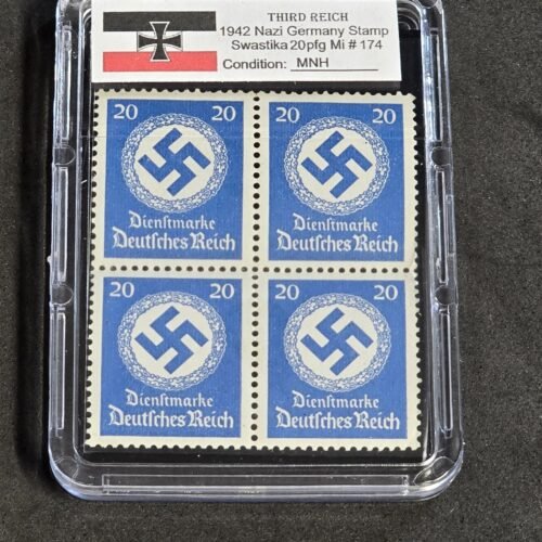20260607_140251.jpg SWASTIKA OFFICIALS Stamps Block x 4 w Hard Slab Case WW2 Nazi German Third Reich NSDAP Government Use Postage 20pf