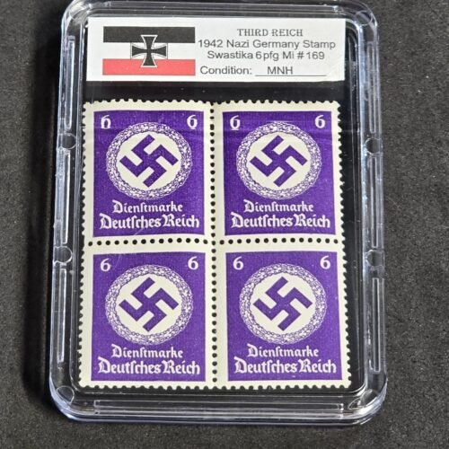 20260607_140304.jpg SWASTIKA OFFICIALS Stamps Block x 4 w Hard Slab Case WW2 Nazi German Third Reich NSDAP Government Use Postage 6pf