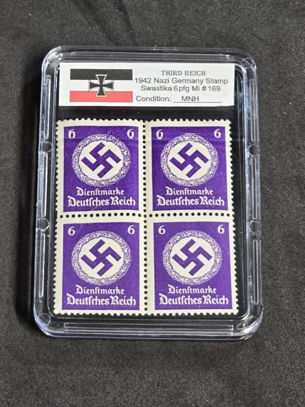 20260607_140304.jpg SWASTIKA OFFICIALS Stamps Block x 4 w Hard Slab Case WW2 Nazi German Third Reich NSDAP Government Use Postage 6pf