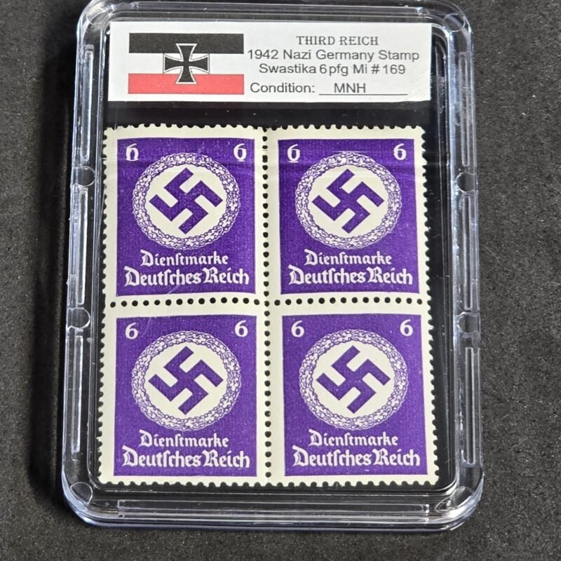 20260607_140304.jpg SWASTIKA OFFICIALS Stamps Block x 4 w Hard Slab Case WW2 Nazi German Third Reich NSDAP Government Use Postage 6pf