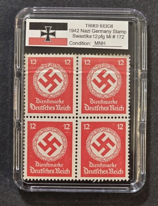 20260609_135604.jpg SWASTIKA OFFICIALS Stamps Block x 4 w Hard Slab Case WW2 Nazi German Third Reich NSDAP Government Use Postage