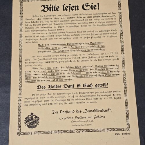 RARE WWI German Invalidendank Charity Appeal Document Berlin 1915 War Veterans