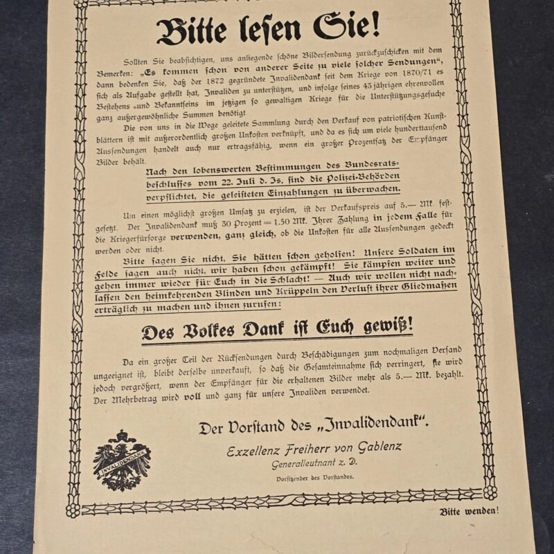 20260610_164330.jpg RARE WWI German Invalidendank Charity Appeal Document Berlin 1915 War Veterans