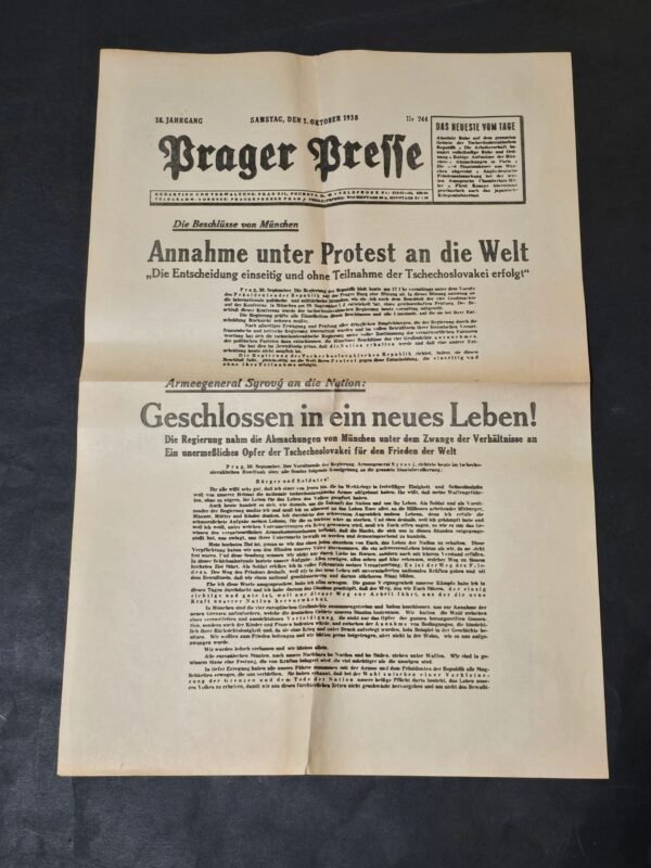 20260610_192906.jpg Third Reich German 1938 Prager Presse Newspaper Munich Agreement Sude Crisis Czechoslovakia