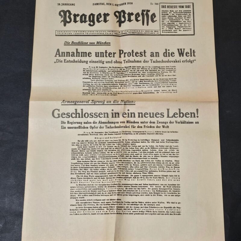 20260610_192906.jpg Third Reich German 1938 Prager Presse Newspaper Munich Agreement Sude Crisis Czechoslovakia