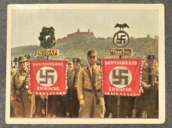 20260610_195432.jpg DEUTSCHLAND ERWACHE! Germany Awakens Swastika Standard Flag Cigarette Card Nazi German Third Reich