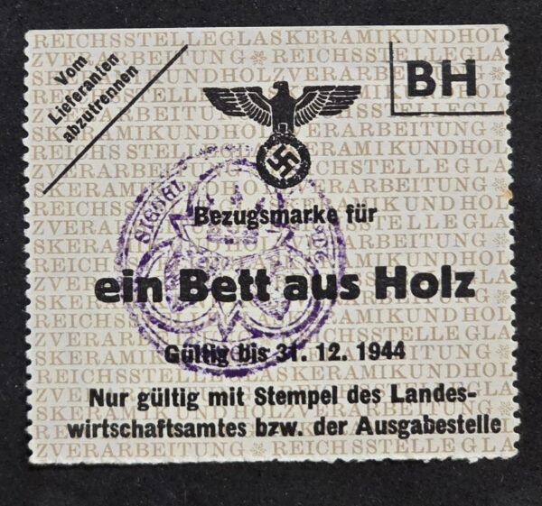 20260612_154854.jpg Rare WW2 German Third Reich 1944 BH Wooden Bed Ration Coupon Bezugsmarke Reichsstelle Germany WWII