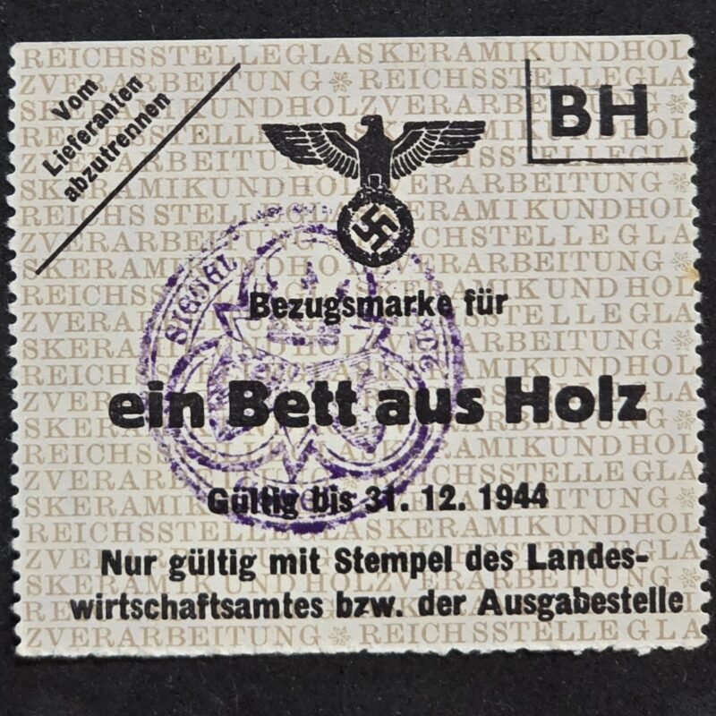 20260612_154854.jpg Rare WW2 German Third Reich 1944 BH Wooden Bed Ration Coupon Bezugsmarke Reichsstelle Germany WWII