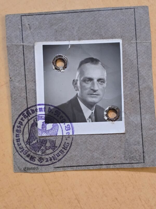 WW2 German Mens Photo ID w Swastika Eagle Ink Stamp ID Book Cutout