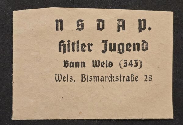 20260612_155211.jpg Original NSDAP Hitler Jugend Membership Card Fragment Wels Austria Bismarck Street