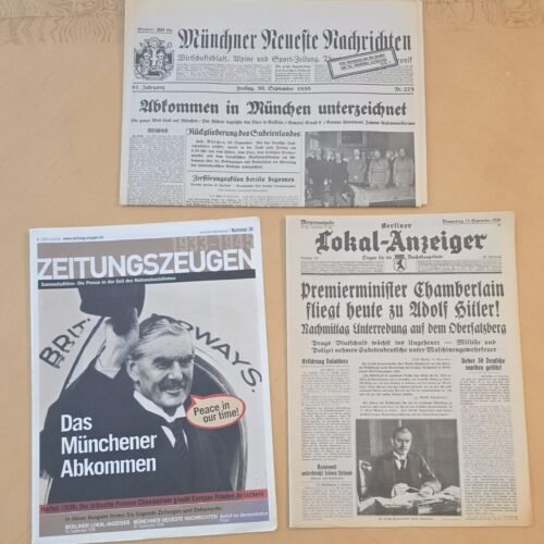 20260613_143307.jpg Third Reich Adolf Hitler Chamberlain Munich Conference Newspaper lot WW2 German reprints