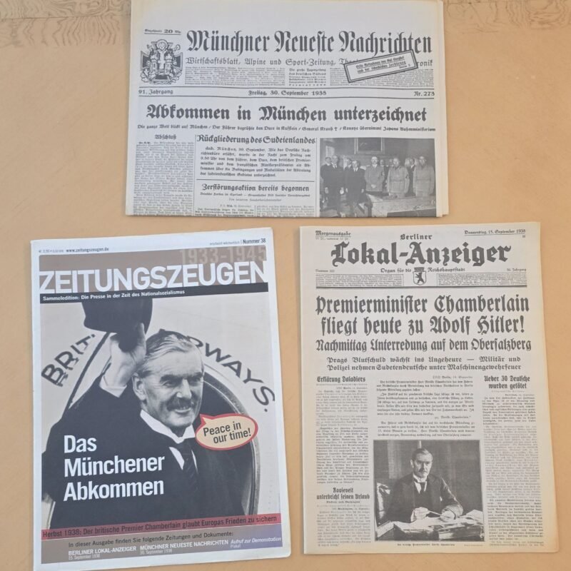 20260613_143307.jpg Third Reich Adolf Hitler Chamberlain Munich Conference Newspaper lot WW2 German reprints