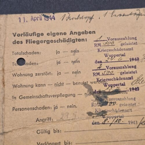 20260616_154027.jpg Rare WW2 German 1943-44 Third Reich NSDAP Wuppertal Fliegergeschädigte Air Raid Victim ID Card