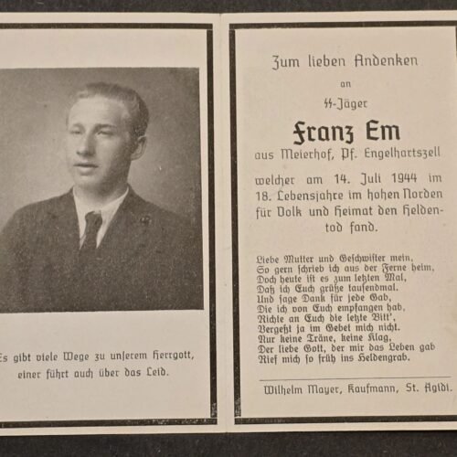20260616_154151.jpg Very Rare WW2 German 1944 SS-Jäger Franz Em 18 Y/O Soldier SS Death Card Northern Front