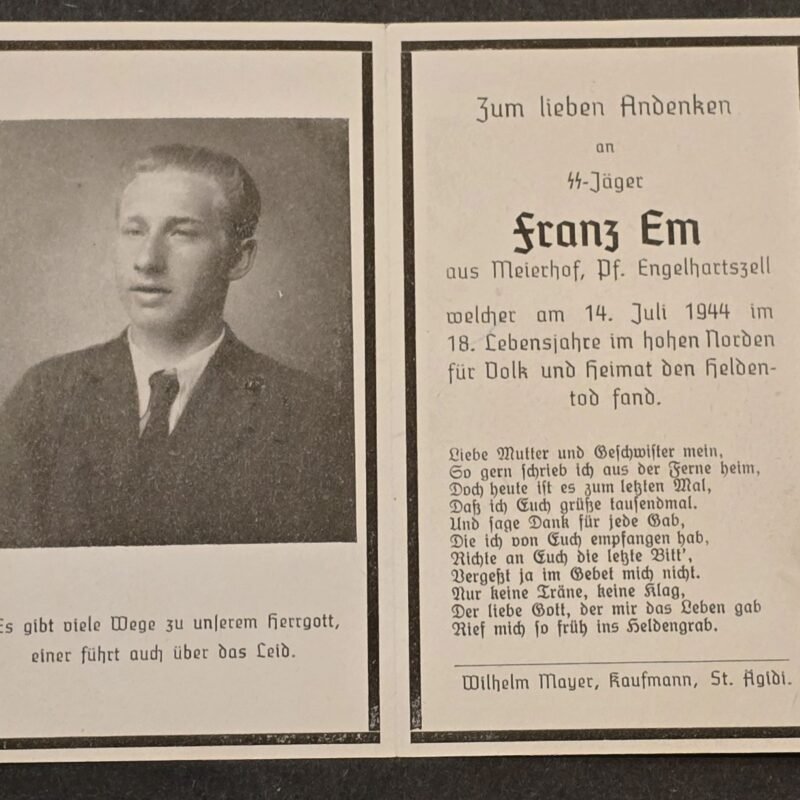 20260616_154151.jpg Very Rare WW2 German 1944 SS-Jäger Franz Em 18 Y/O Soldier SS Death Card Northern Front