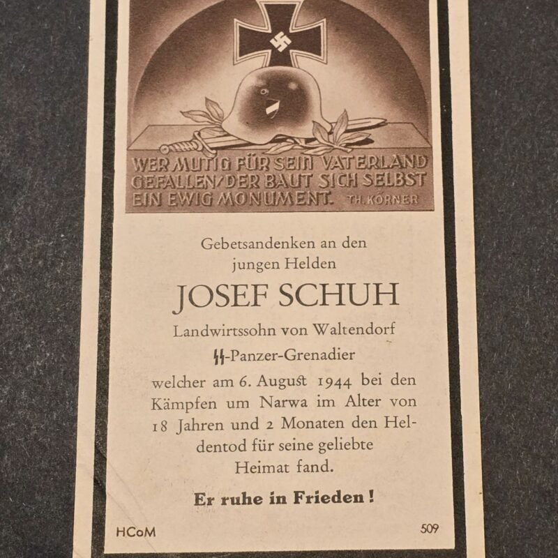 20260616_154231.jpg Very Rare WW2 German 1944 SS Panzer Grenadier Josef Schuh 18 Year Old Narwa Death Card