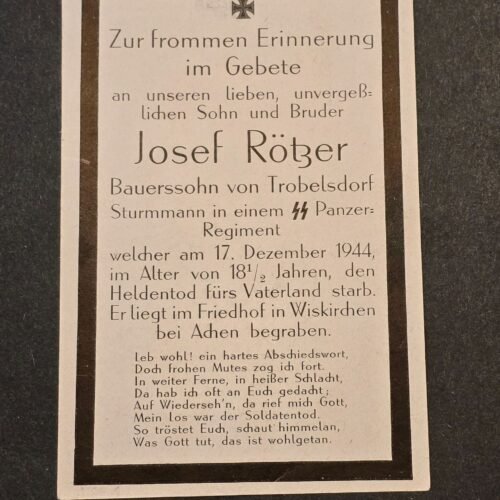 20260616_155115.jpg Rare WW2 German 1944 SS Panzer Regiment Josef Rötzer 18 Year Old Aachen Death Card