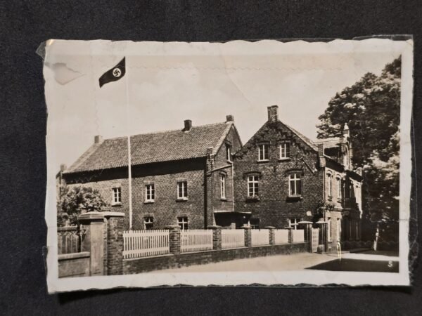 20260616_170140.jpg Third Reich Era Brick Building Photo w/ Swastika NSDAP Flag Large House Estate Snapshot