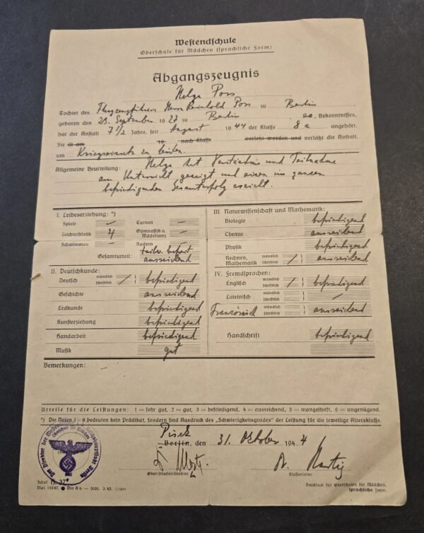 20260617_162452.jpg Rare WW2 German HJ Hitler Youth BDM 1944 Berlin Girls School Graduation Certificate Document
