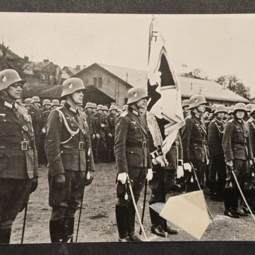 20260617_162910.jpg WWII German Army Ceremony Photo w Unit Flag & Swords April 1937 Postwar Reprint
