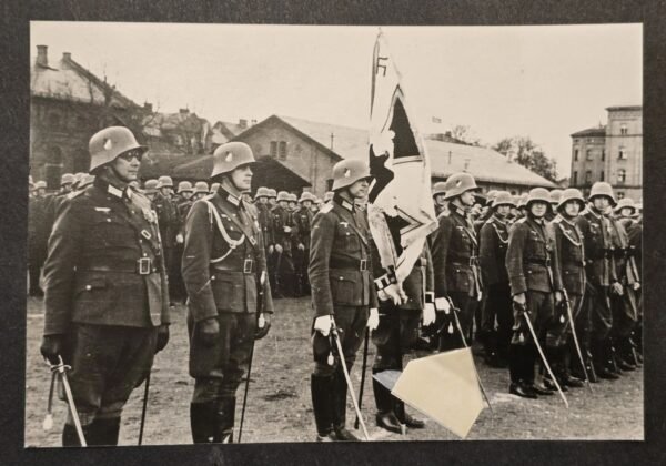 20260617_162910.jpg WWII German Army Ceremony Photo w Unit Flag & Swords April 1937 Postwar Reprint