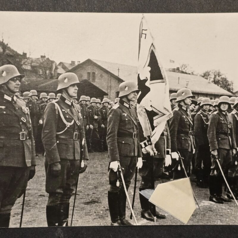 20260617_162910.jpg WWII German Army Ceremony Photo w Unit Flag & Swords April 1937 Postwar Reprint
