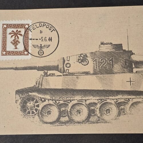 20260617_162932.jpg AFRIKA KORPS PANZER TANK Postcard Palm Tree w Swastika Stamp WW2 Nazi German