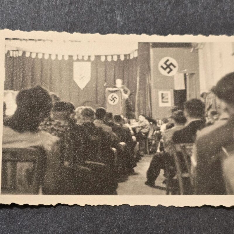 20260621_122434.jpg Adolf Hitler?? Early NSDAP Third Reich Speech w Swastika and Veterans Logos WW2 German Photo