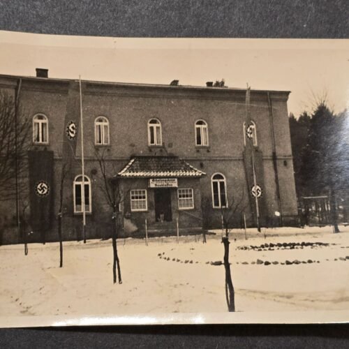 NSDAP Third Reich DAF Center Building w Swastika Cogwheel Flags Banners