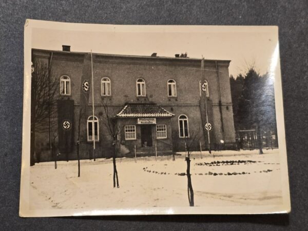 NSDAP Third Reich DAF Center Building w Swastika Cogwheel Flags Banners