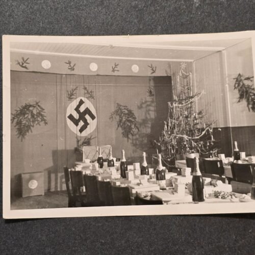 20260621_122636.jpg Officers Christmas w Swastika Flag Champagne Gifts WW2 German Third Reich Era Photo