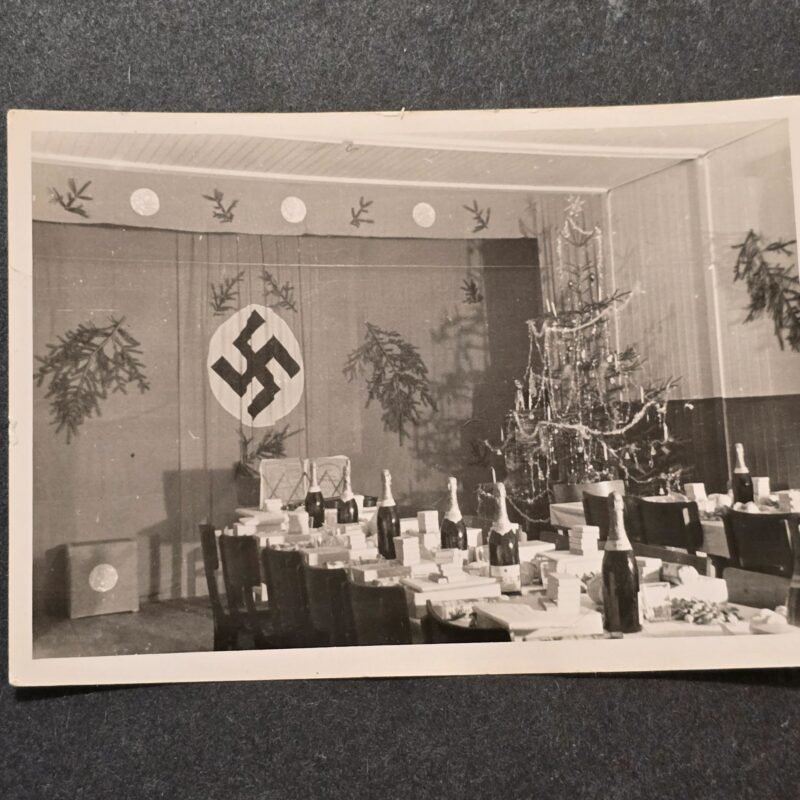 20260621_122636.jpg Officers Christmas w Swastika Flag Champagne Gifts WW2 German Third Reich Era Photo