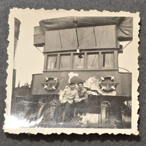 20260621_122734.jpg Kriegsmarine Sailors on Board a ship w Swastika Art WW2 German Third Reich Era Photo